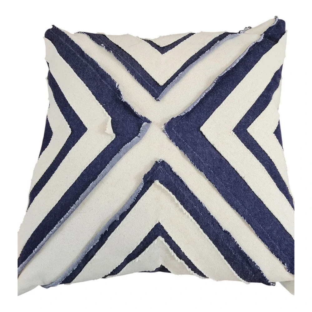LOLOI decorative throw pillow cotton linen blend cream & blue jean 18